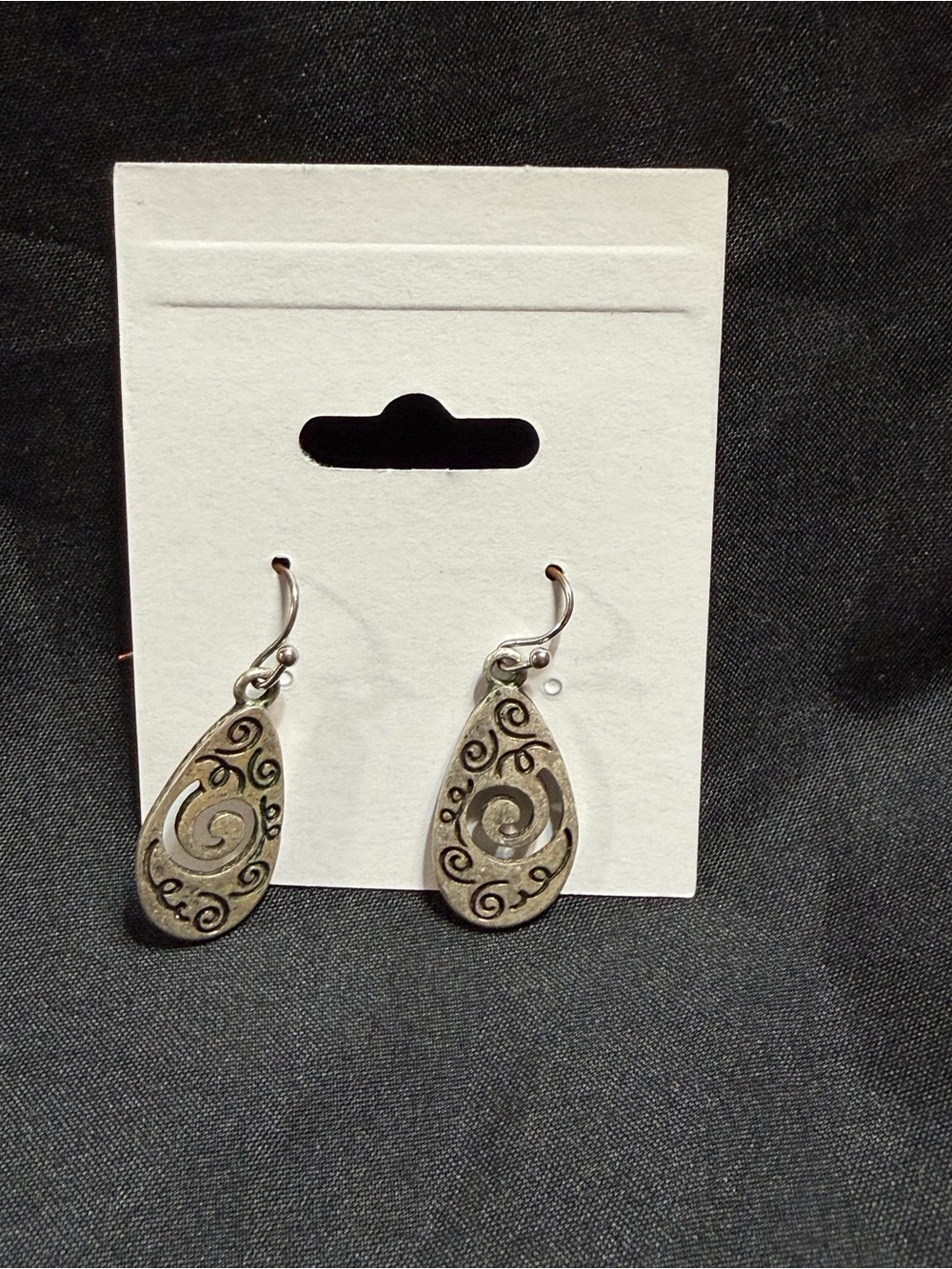 Source Unknown Silver Teardrop Swirl Dangle Earrings